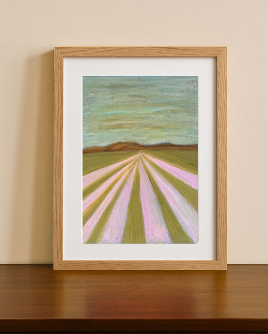 Paysage imaginaire aux pastels à l'huile sur papier Pastelmat 360g par Laurie George - Elle aime les couleurs. Format 24*30cm