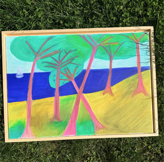 Ballade sous les pins. Tableau aux pastels à l'huile