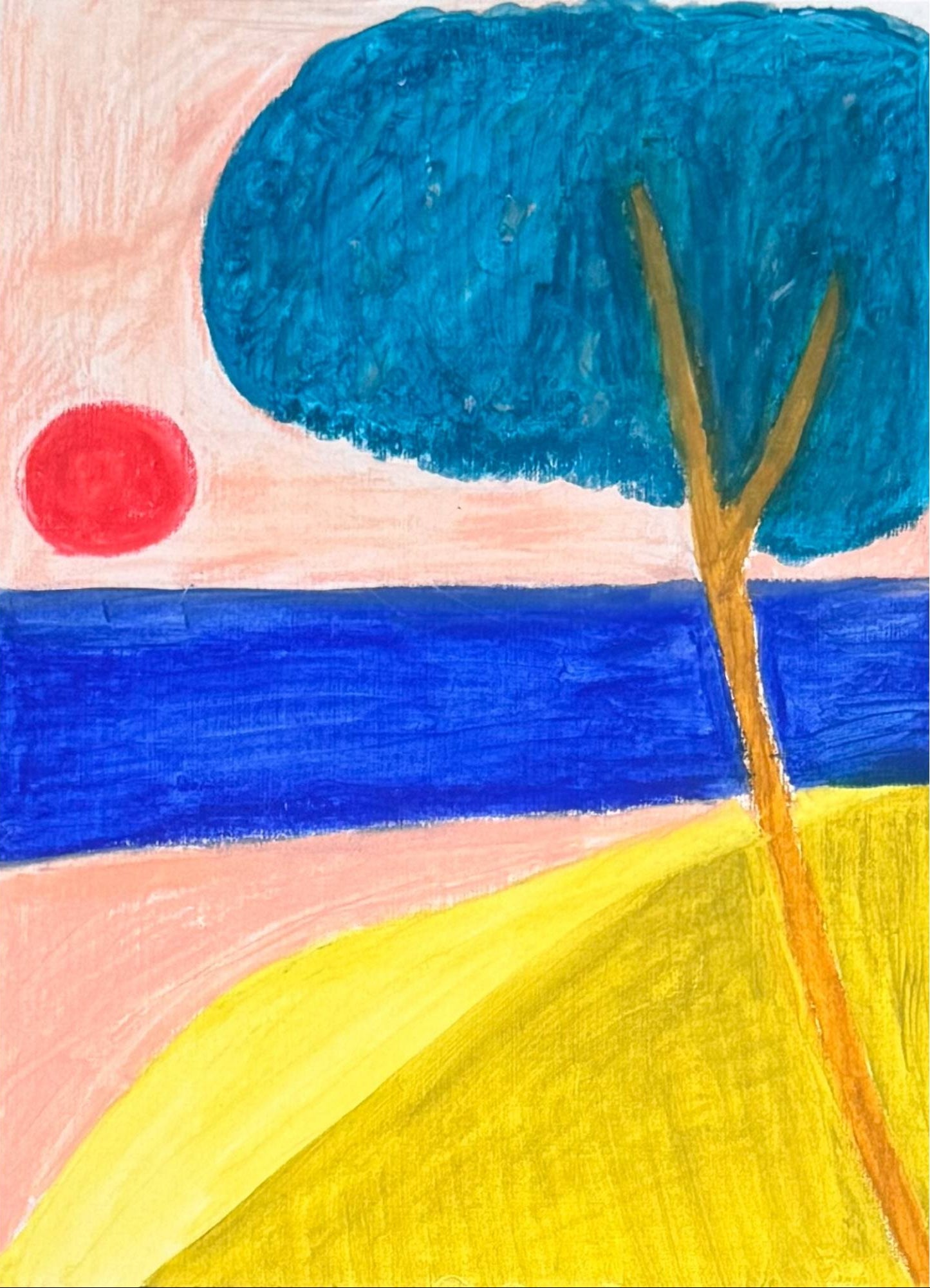 La dolce Vita. Dessin pastel à l'huile paysage méditerranéen par Laurie George. Format 24*33 cm  