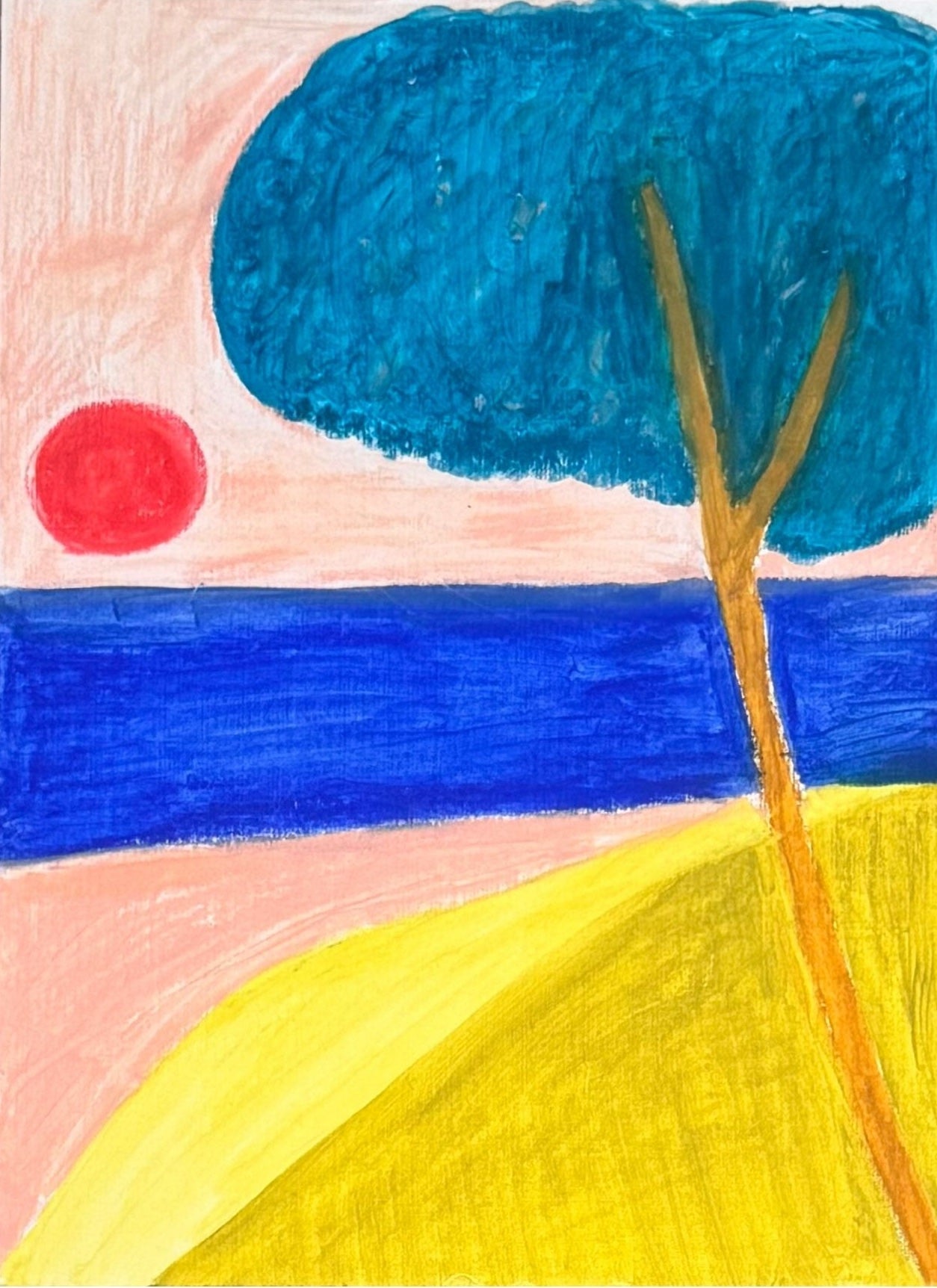 La dolce Vita. Dessin original pastel à l'huile paysage méditerranéen par Laurie George. Elle aime les couleurs.  Format 24*33 cm  