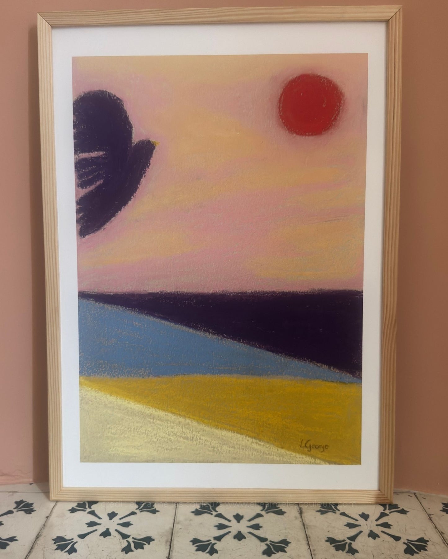 Impression à encre pigmentaire d’un original aux pastels à l’huile sur papier fine art 300g. Liberté colombe 