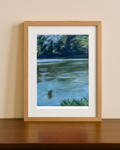 Tirage encres pigmentaires fine art. une journée à la campagne. thème nature bord de l'eau bleu vert