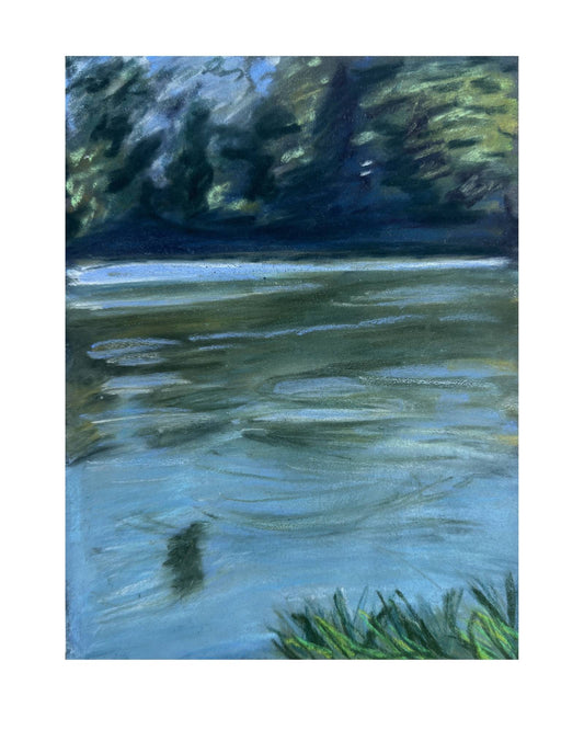 tirage encres pigmentaires sur papier fine art. Edition limitée 100 exemplaires fine art. Paysage bord de l'eau. Couleur bleu vert