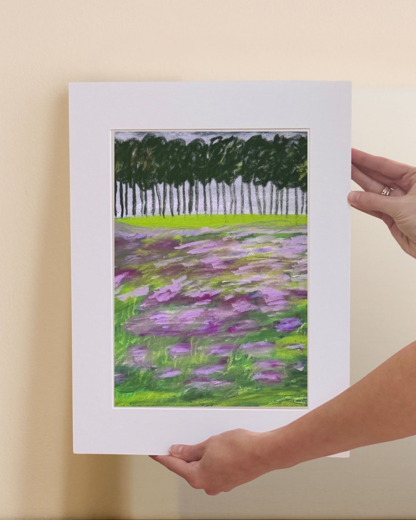 Dessin original d'une journée à Paris au parc des tuileries au Printemps. Pastel sec sur papier pastel card. Format 24*33cm