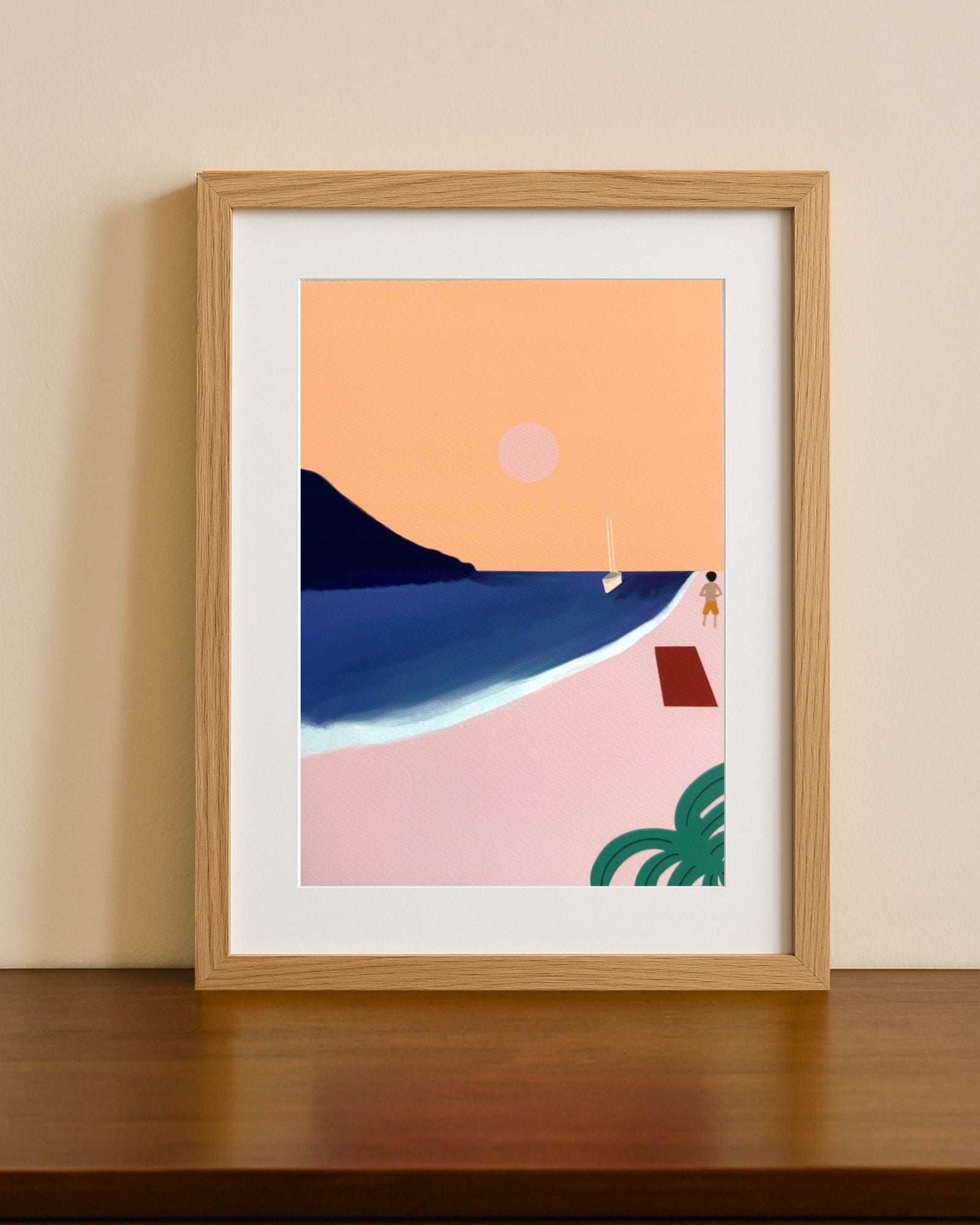 Une journée à la plage durant une journée d'été. Illustration digitale, tirage fine art