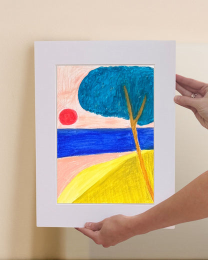 Dessin d'un paysage aux pastels à l'huile d'un bord de mer par Laurie George alias Elle aime les couleurs